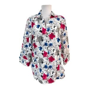 Gold Label Investments NEW Size 14 Button Down Blouse NON IRON Floral V-Neck